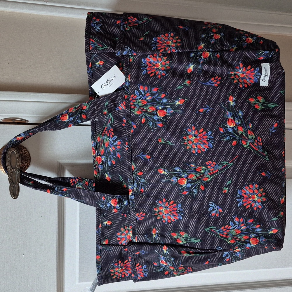Cath Kidston Black Floral and Pink Polka Dot Large Tripper Tote, New With Tags